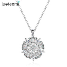LUOTEEMI Brand Delicate Round Cubic Zirconia Luxury Jewelry Wholesale Women Necklace White Gold-Color Pure Handmade for Party 2024 - buy cheap