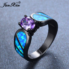 JUNXIN American Style Small Purple Oval Ring Vintage Black Gold Ring Blue Fire Opal Wedding Rings For Men And Women 2024 - buy cheap