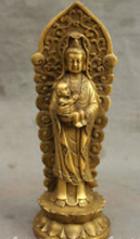 Fast shipping 10" Chinese Buddhism Pure Bronze Kid Boy GuanYin Kwan-Yin Buddha Goddess Statue 2024 - buy cheap