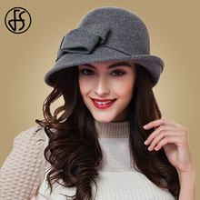 FS-sombreros elegantes de lana con lazo para mujer, sombrero de ala ancha, Vintage, flexible, para invierno 2024 - compra barato