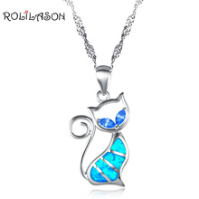 Wholesale Retail Designers Cat Blue fire Opal Fashion jewelry Silver Stamped Necklace Pendant Gifts for lady OP448 2024 - buy cheap