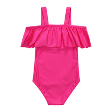 Сексуальный цельный купальный костюм, детский купальник с открытыми плечами, однотонный купальный костюм с рюшами для девочек, купальник для девочек, детская пляжная одежда, 2019 2024 - купить недорого