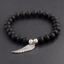 2020 Silver Color Wing Shape Natural Stone Beads Bracelet Homme Men Women's Handmade Black Bracelets Dropshipping 2024 - buy cheap