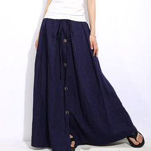 FREE OSTRICH Fashion Women A-Line Elastic Waist Casual Button Flare Full Length Long Maxi Skirt Women Skirts 2019 New Arrivals 2024 - buy cheap