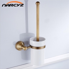 Retro bathroom pendant white ceramic cup full copper European antique toilet  brush holder 9044K 2024 - buy cheap