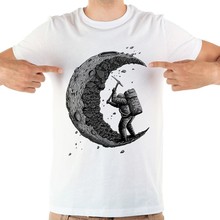 Jollypeach marca astronauta cavando a lua engraçado tshirt dos homens novo branco de manga curta casual homme legal t camisa 2024 - compre barato