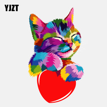 YJZT 10.2CM*16.1CM Colorful Cat Holding Heart PVC Decoration Car Sticker 11-01174 2024 - buy cheap