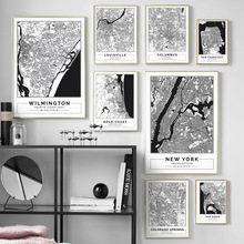 Black White New York City Satellite Map Wall Art Canvas Painting Nordic Posters And Prints Wall Pictures For Living Room Decor 2024 - buy cheap