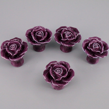 6PCS purple colored ceramic rose cabinet knobs dresser drawer handles cupboard knobs kitchen handle closet knobs 2024 - buy cheap