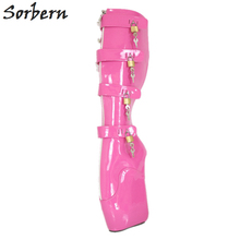 Sorbern Peach Shiny Knee High Ballet Wedge Boot With Heels Lockable Keys Plus Size Boots Women Wide Calf Fit Shoes Females 2024 - buy cheap