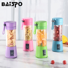 BAISPO 380 мл Электрический фруктовый перезаряжаемый портативный блендер, миксер, бутылка для воды, чашка для приготовления сока, USB перезаряжаемая чашка с 4/6 лезвиями 2024 - купить недорого