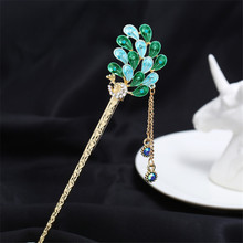 Colorful Enamel Peacock Hair Sticks Girl Wedding Ornaments Rhinestone Crystal Butterfly Hairpin Fork Gold Hair Clip Hair Jewelry 2024 - buy cheap