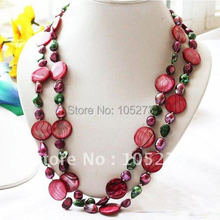 50''INCHS AA 6MM-20MM RED COIN SHELL GREEN FRESHWATER PEARL NECKLACE FASHION WOMAN'S JEWELRY WHOLESALE NEW FREE SHIPPING FN1145 2024 - buy cheap