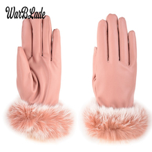 Fashion Winter Women Outdoor Casual Gloves Leather Plush Windproof Full Finger Wrist Mittens Lady Warm Rabbit Fur Glove WBL 2024 - buy cheap