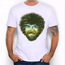 New Fashion Summer Happy  Design Men's Short Sleeve Bob Ross Print T-shirt O-neck High Quality Tops Male Tees 2024 - buy cheap