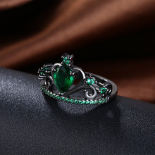 Cute jewelry Black Gun Plated Green Cubic Zirconia Ring Crown Love Gift Wedding Anniversary womens Ring R2101 2024 - buy cheap