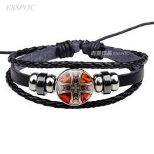 New Red Cross Black Multilayer Button Woven Leather Bracelet Glass Dome Accessories Jewelry Bracelet Gift 2024 - buy cheap