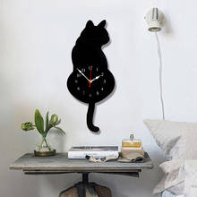 White/Black Wagging Tail Cat Design Wall Clock Kids Bedroom Wall Decoration Unique Gift Creative Cartoon Mute DIY Clock 2024 - buy cheap