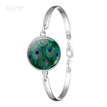 Pulseira cabochão de vidro de penas de pavão, pulseira com imagens de arte punk de penas coloridas, acessórios para mulheres 2024 - compre barato