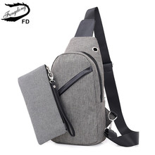 Fengdong 2pcs/set one shoulder sling chest bag usb charge messenger bags for men clutch male waterproof  travel crossbody bag 2024 - buy cheap