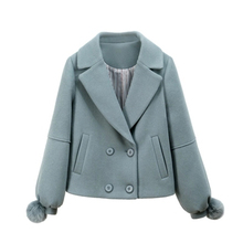 Casaco de lã feminino plus size, jaqueta para inverno manga lanterna casaco de lã feminino plus size 2024 - compre barato