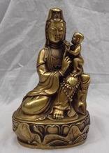 Frete grátis estátua deusa chinesa de bronze para crianças 20cm 8 "lótus kwan-yin guanyin 2024 - compre barato