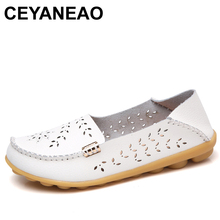 CEYANEAOWoman Fashion Genuine Leather Shoes Woman Loafers Slip-On Casual Flats Moccasins Ladies Shoe Cut-Outs Mother Footwear 2024 - buy cheap