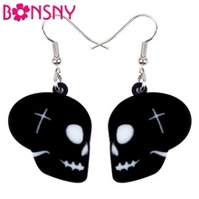 Bonsny Acrylic Halloween Black Skull Mask Earrings Drop Dangle Fashionable Decoration Jewelry For Women Girls Teens Gift Charms 2024 - buy cheap