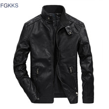 Мужская кожаная куртка FGKKS, повседневная байкерская куртка из искусственной кожи высокого качества на осень 2024 - купить недорого