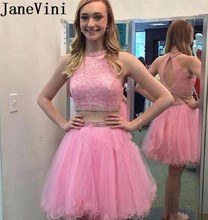 JaneVini-Vestido corto de dos piezas de tul Abiti para fiesta, traje de dos piezas Con cuentas de encaje, para baile de graduación, color rosa, 2019 2024 - compra barato
