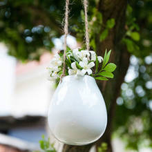Ceramic Plant Hanging Basket Planter Flower Pot Bulb Vase Home Decor + Jute Rope 2024 - buy cheap