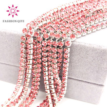 Free shipping 5 yards/bag Super bright encryption Pink 2mm-4mm silver base glass rhinestones cup chain,diy clothing accessories 2024 - buy cheap