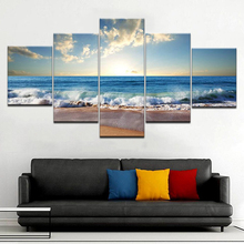 Arte da parede quadros em tela sala de estar decoração casa quadro 5 peças sol praia mar ondas seascape fotos céu azul cartazes 2024 - compre barato