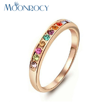 MOONROCY Free shipping fashion Jewelry Wholesale Wedding Rings Rose Gold Color Austrian Crystal Rings for women gift 2024 - buy cheap