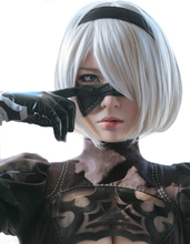 Nier: peruca curta prateada e branca heroina automata, 2b tronha no 2 tipo b, bobo resistente ao calor para cosplay, peruca de fantasia (não inclui adesivos para os olhos) 2024 - compre barato