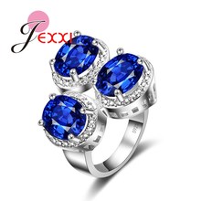 Luxury Austrian Clear Blue Crystal Ring Fashion Women Finger Jewelry Stainless 925 Sterling Silver Female Wedding Party Rings 2024 - buy cheap