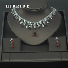 HIBRIDE-Colgante de gota de agua roja para mujer, juegos de joyas para mujer, accesorios de vestido de novia, pendiente de piedra CZ, conjuntos de collar para N-313 2024 - compra barato