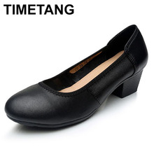 TIMETANG  2017 Spring Autumn Women's Pumps Fashion Sexy Thick Round Toe leather Women High Heel Shoes Woman Slip On Casual Shoes 2024 - buy cheap
