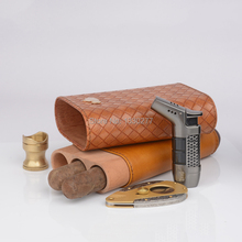 COHIBA Brown Woven Pattern Spain Cedar Wood 3Plus Fingers Travel Cigar Case Fit For 63ring Cigar 2024 - buy cheap