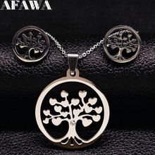 Fashion Tree of Life Stainless Steel Jewelry Set for Women Necklace and Earrings Silver Color Set Jewelry conjunto S178307 2024 - buy cheap