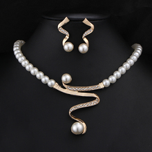 BOUNABAY Vintage Simulated Pearl Jewelry Sets For Women Wedding Bridal Crystal Necklace Earrings Gold Color African Set 2024 - buy cheap