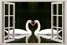 3D Effect Window View WALL STICKERS Couple Swans Vinyl Decal Decor Mural Kitchen Bathroom motorbike wall art 2024 - buy cheap