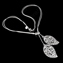 Brand Designer Vintage Double Leaves Pendant Necklaces Collier 925 Sterling Silver  Chain Women Elegant Necklace 2024 - buy cheap