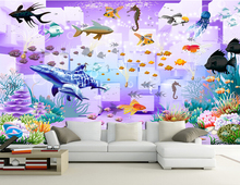 Custom papel DE parede infantil, underwater world murals for children room bedroom setting wall waterproof silk cloth wallpaper 2024 - buy cheap