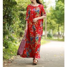 2021 Autumn Vintage Dresses Plus Size 3XL 4XL 5XL Cotton Linen Maxi Dress Women Loose Floral Print Boho Long Dress Robe female 2024 - buy cheap
