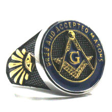 Newest Ring Free-Mason 316L Stainless Steel Colour Blue&Gold Cool Ring Free and Accepted Masons 2024 - buy cheap