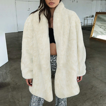 Women Beige White Long Faux Fur Coat 2020 Winter Autumn Thick Warm Long Sleeve Outerwear Plush Jacket Elegant Overcoat Plus Size 2024 - buy cheap