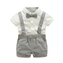 Children Clothes Summer Baby Boys Suit Set Gentleman White Shirt + Bow + Shorts with Suspenders Newborn Party Birthday Costume 2024 - buy cheap