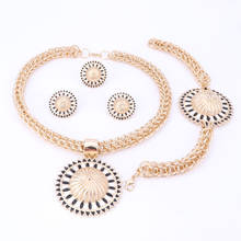 Wedding Gold Color Crystal Chain Jewelry Set for Women Pendant Necklace Earrings Bracelet Ring Sets African Beads Dubai Jewelry 2024 - buy cheap