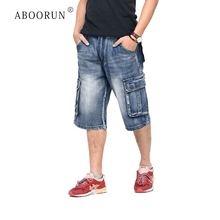 ABOORUN Men's Loose Cargo Denim Shorts Multi Pockets Washed Jeans Shorts Plus Size 46 Summer Skateboard Shorts for Male R324 2024 - buy cheap